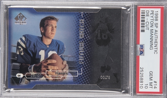 1998 SP Authentic #14 Peyton Manning Die-Cut Rookie Card (#254/500) – PSA GEM MT 10